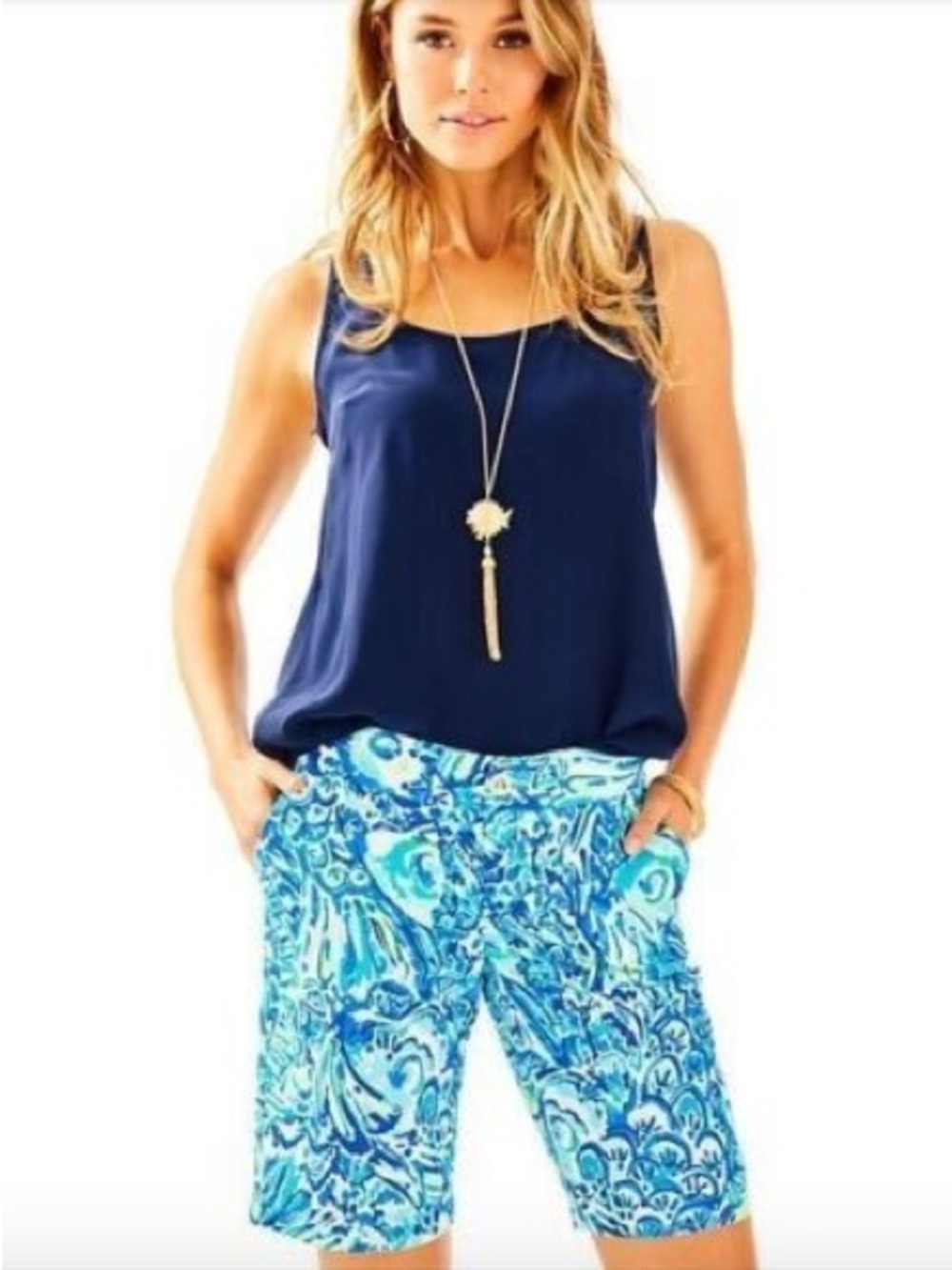 Women’s Lilly Pulitzer Bermuda Chipper Shorts 10” Inseam Blue Crush